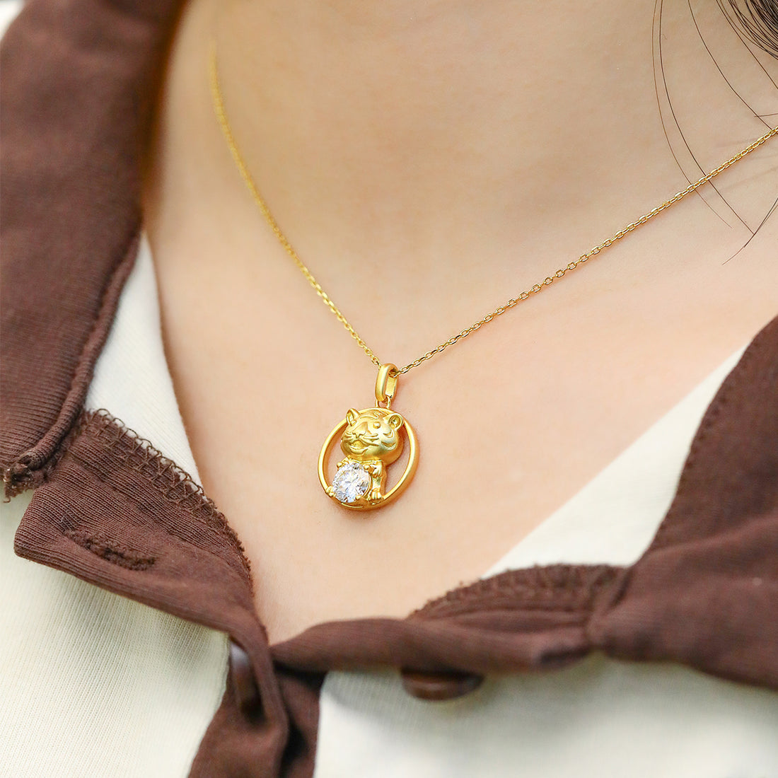1.0 CT Moissanite Chinese Zodiac Tiger Necklace in Sterling Silver#0