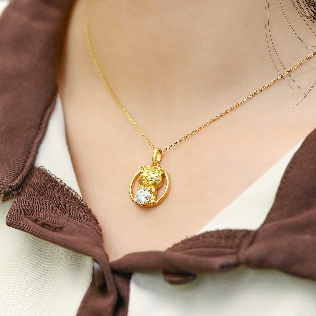 1.0 CT Moissanite Chinese Zodiac Tiger Necklace in Sterling Silver#9