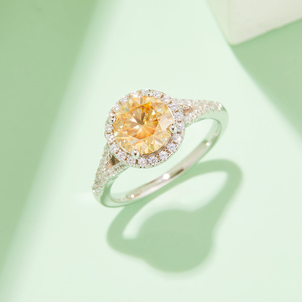 2.0 CT D Color Bezel Set Moissanite Split Shank Ring in White Gold Plated Sterling Silver#9