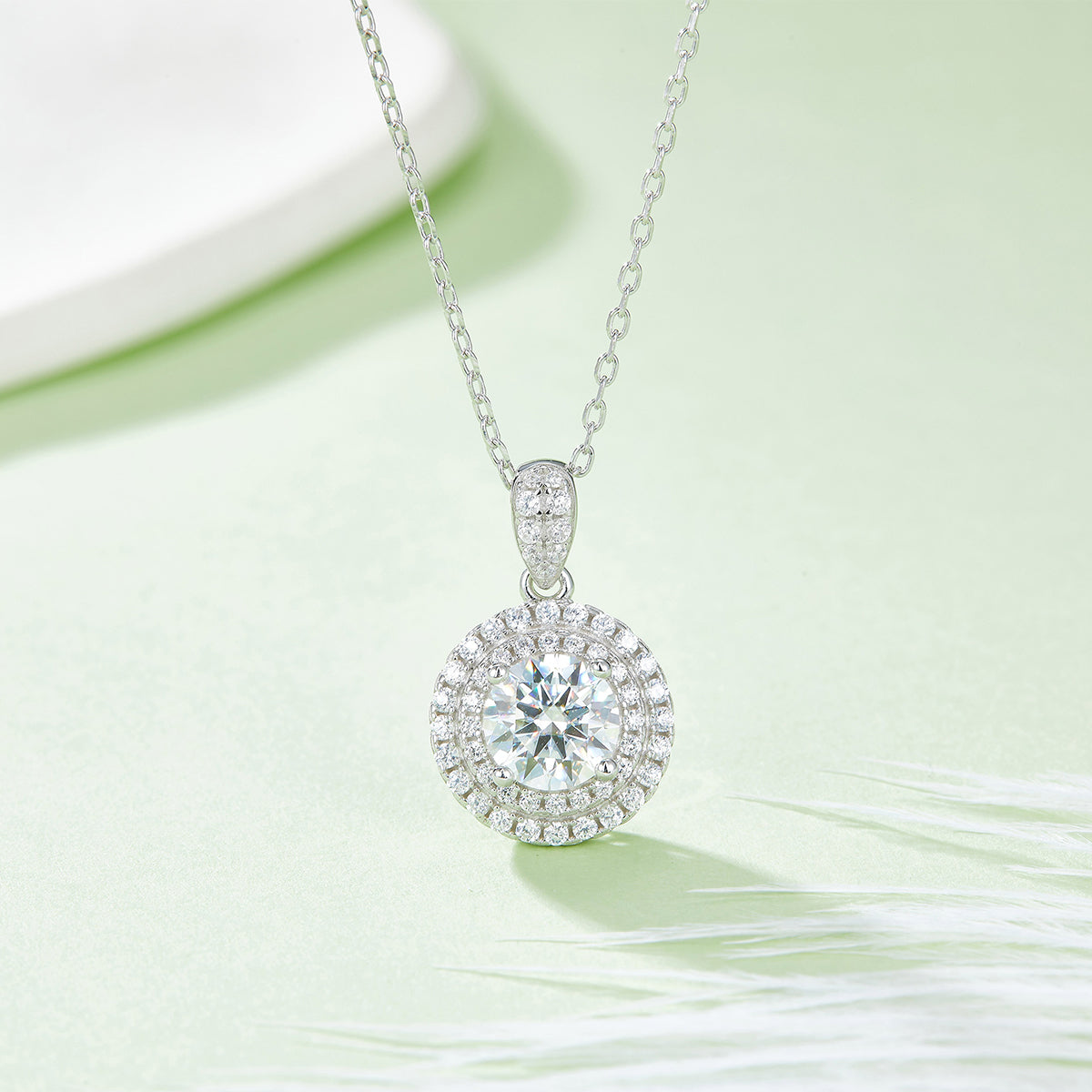 Round Cut Moissanite Halo Pendant & Stud Earrings Set in White Gold Plated Sterling Silver#7