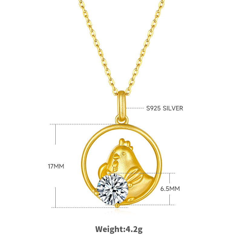 1.0 CT Moissanite Chinese Zodiac Rooster Necklace in Sterling Silver#1