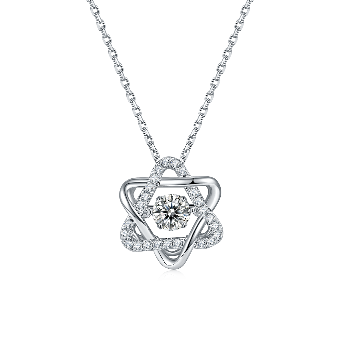 0.5 CT D Color Dancing Hexagram Moissanite Necklace in White Gold Plated Sterling Silver#2