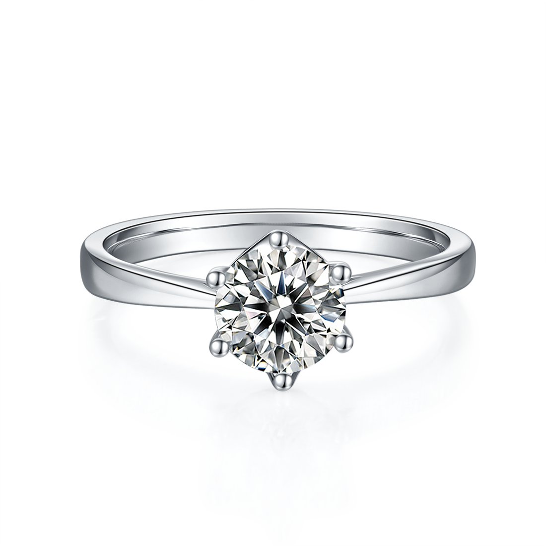 1.0 CT D Color Moissanite Modern 6-Prong Straight Shank Ring in White Gold Plated Sterling Silver#5