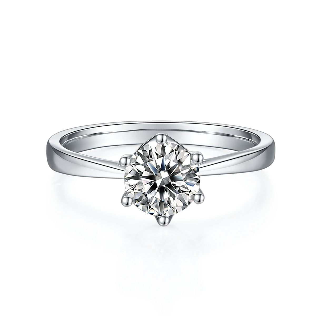 1.0 CT D Color Moissanite Modern 6-Prong Straight Shank Ring in White Gold Plated Sterling Silver#5