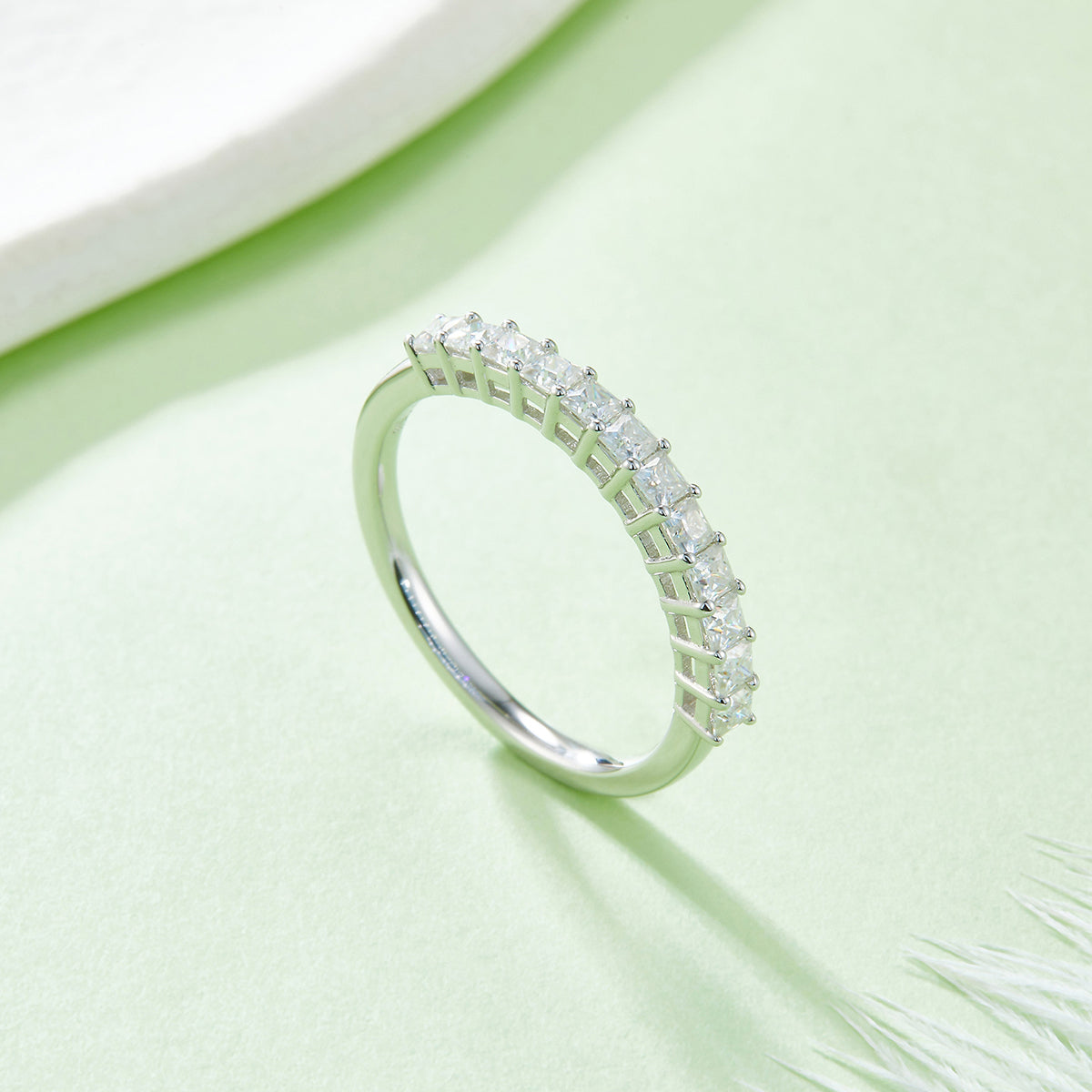 1.0 CT D Color Princess Cut Moissanite Custom Eternity Band in White Gold Plated Sterling Silver#4