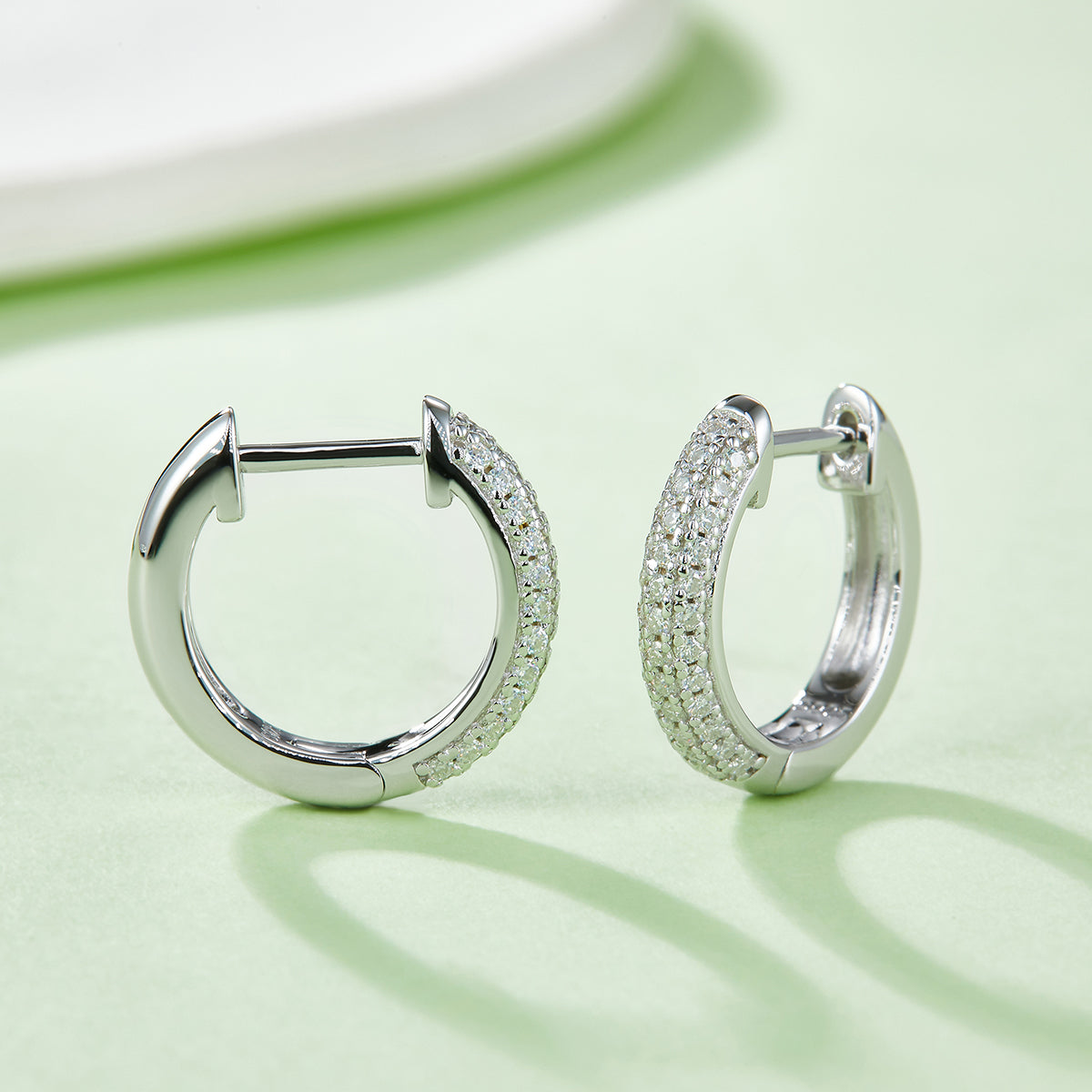0.37 CT D Color Moissanite Melee 3-Row Half Hoop Earrings in Sterling Silver#6