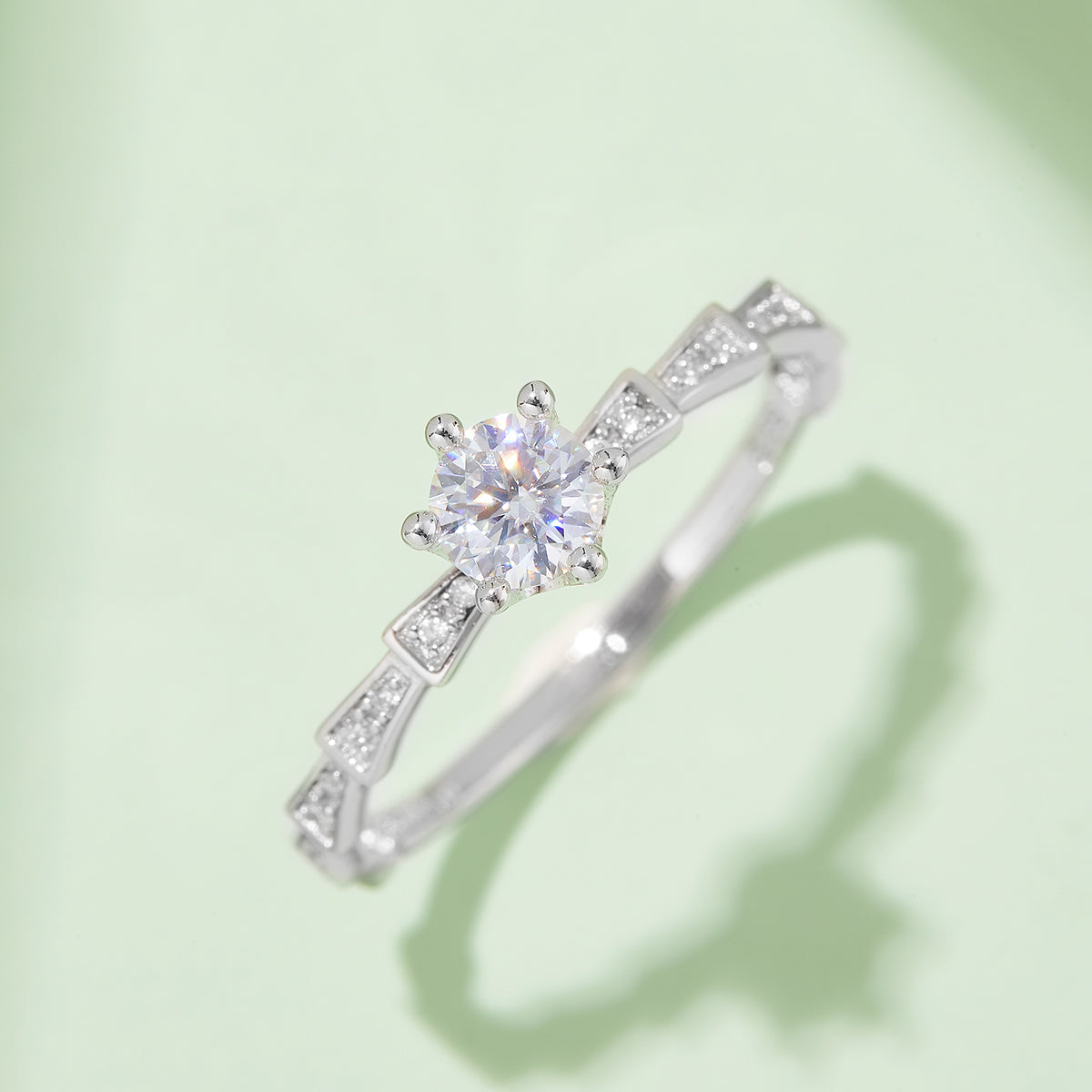 0.5 CT D Color Moissanite Pave Mechanical Snake Ring in White Gold Plated Sterling Silver#7