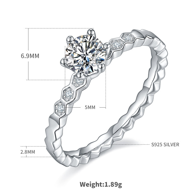 0.5 CT D Color Moissanite Honeycomb Straight Shank Ring in White Gold Plated Sterling Silver#4