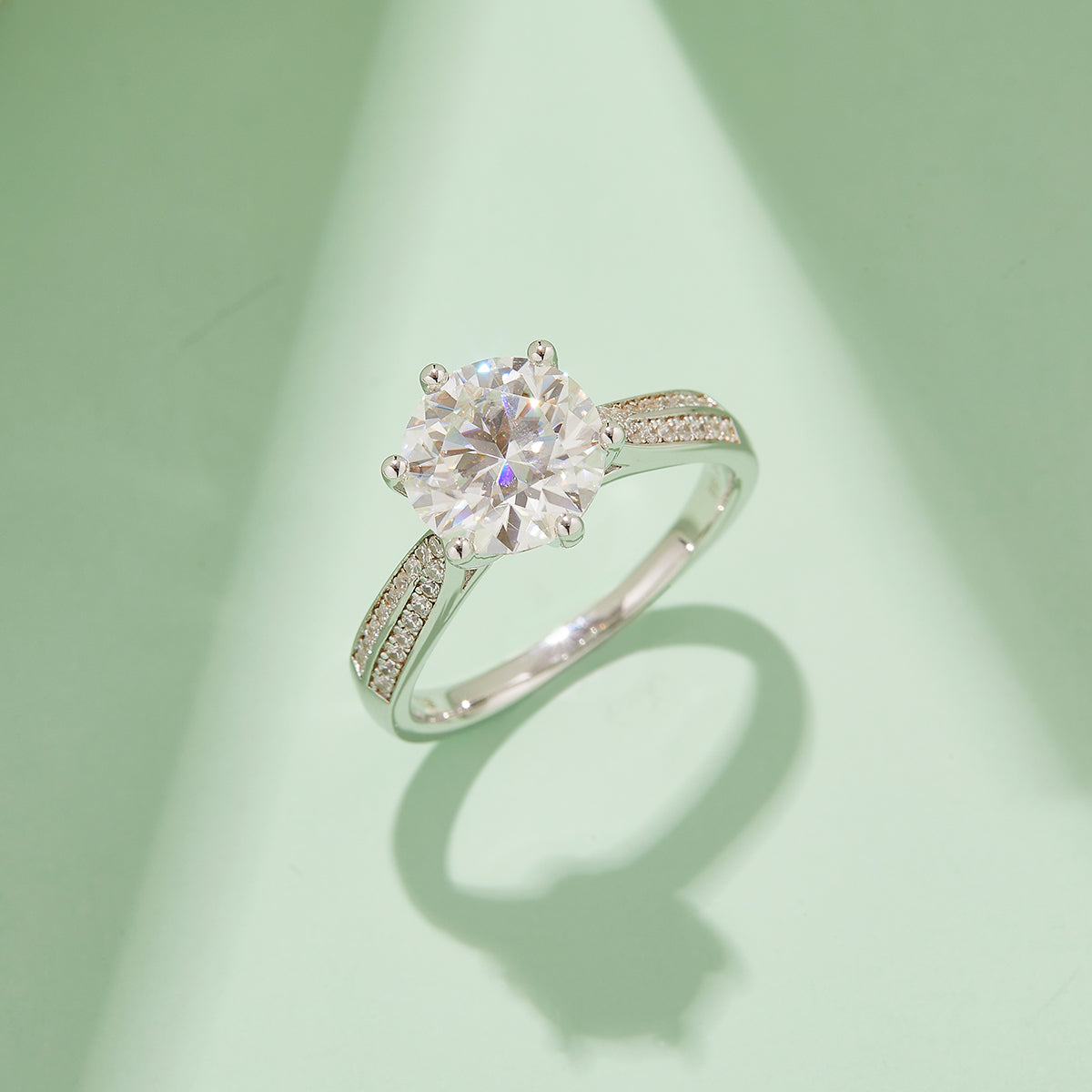 3.0 CT D Color Moissanite Star Queen Custom Ring in White Gold Plated Sterling Silver#7