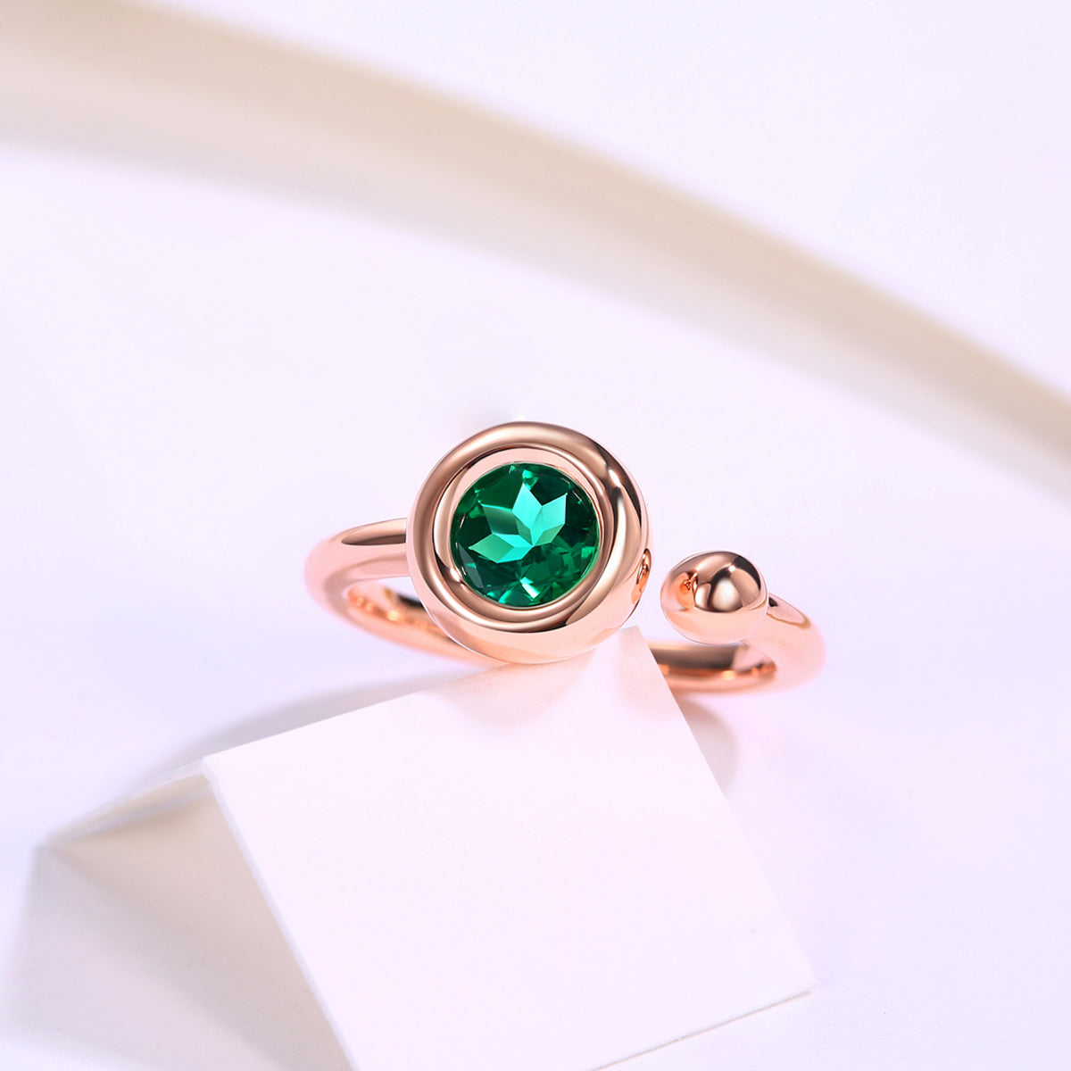1.0 CT D Color Moissanite Bubble Open Ring in Rose Gold Plated Sterling Silver#8