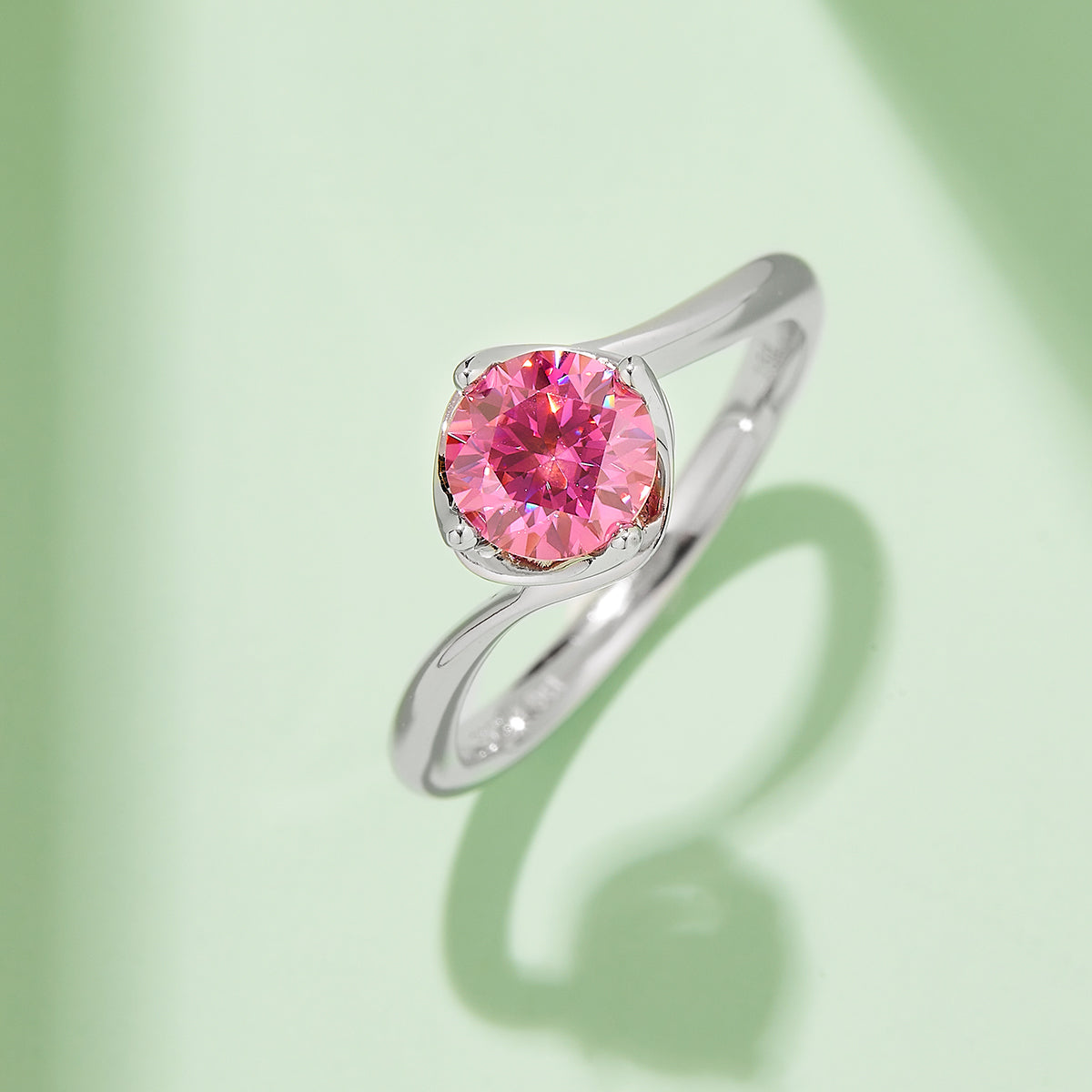 1.0 CT D Color Moissanite Flower Bud Twisted Shank Ring in White Gold Plated Sterling Silver#8