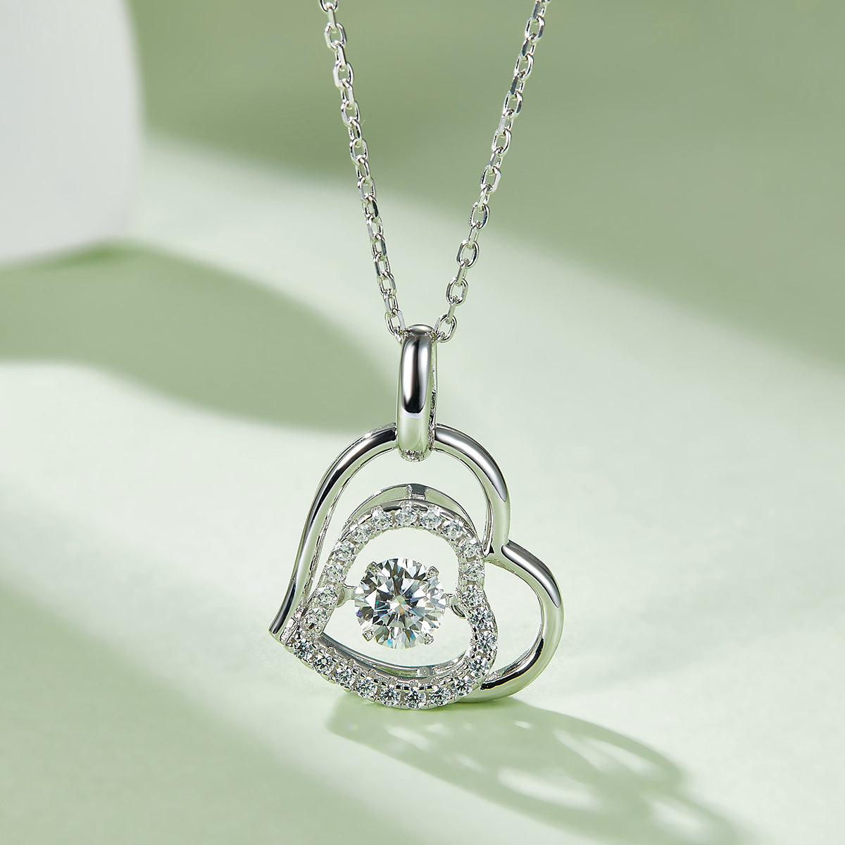 0.5 CT D Color Dancing Welcoming Heart Moissanite Necklace in White Gold Plated Sterling Silver#3