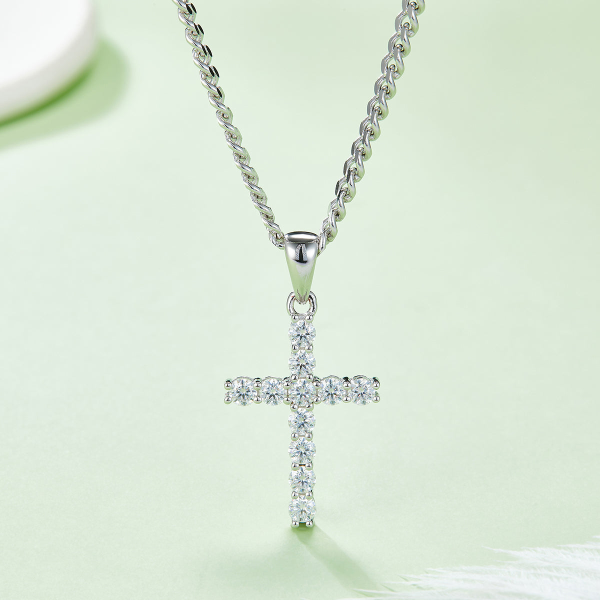D Color Moissanite Classic Cross Pendant (3.0mm) in Sterling Silver#4