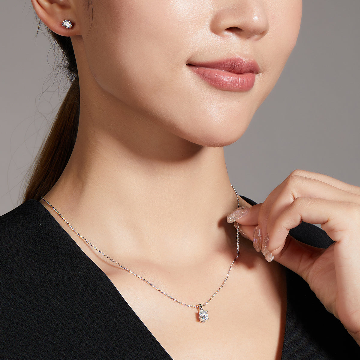 Oval Cut Moissanite Classic Pendant & Stud Earrings Set in White Gold Plated Sterling Silver#13