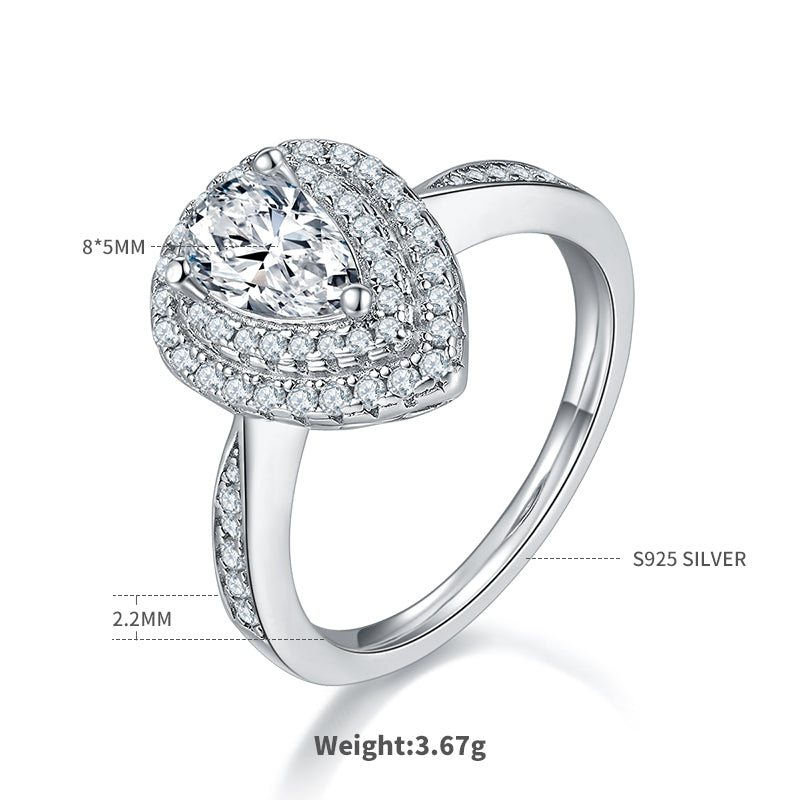 1.0 CT D Color Pear Cut Moissanite Halo Ring in White Gold Plated Sterling Silver#1