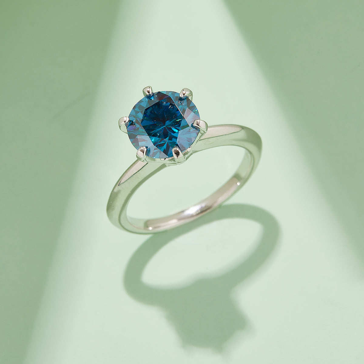 3.0 CT D Color Moissanite 6-Prong Classic Plain Shank Ring in White Gold Plated Sterling Silver#10