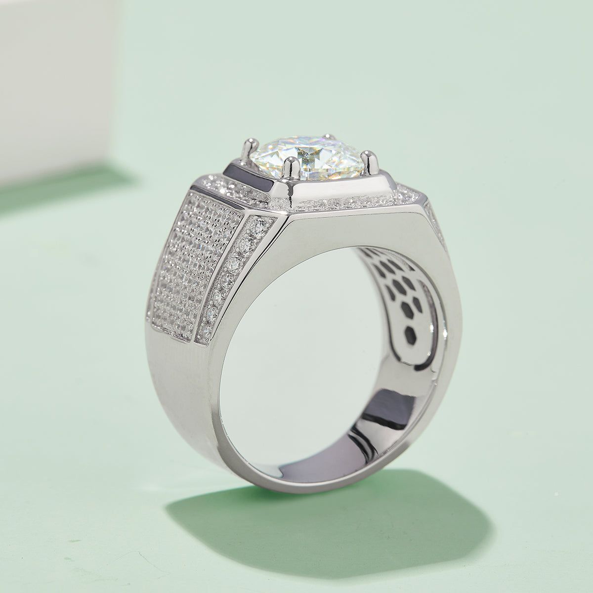 3.0 CT D Color Moissanite Rugged Men's Band in White Gold Plated Sterling Silver#3