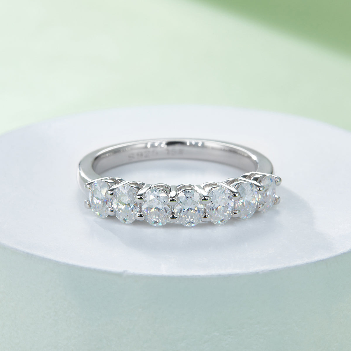 2.1 CT D Color Oval Cut Moissanite Eternity Band in White Gold Plated Sterling Silver#6