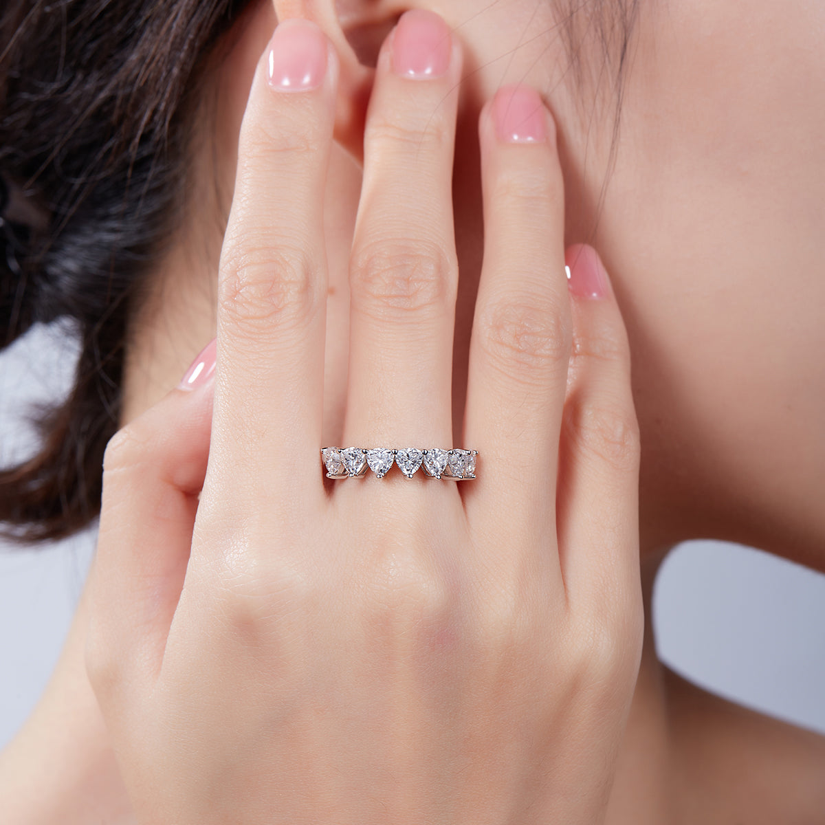 2.1 CT D Color Trillion Cut Moissanite Eternity Band in White Gold Plated Sterling Silver#7