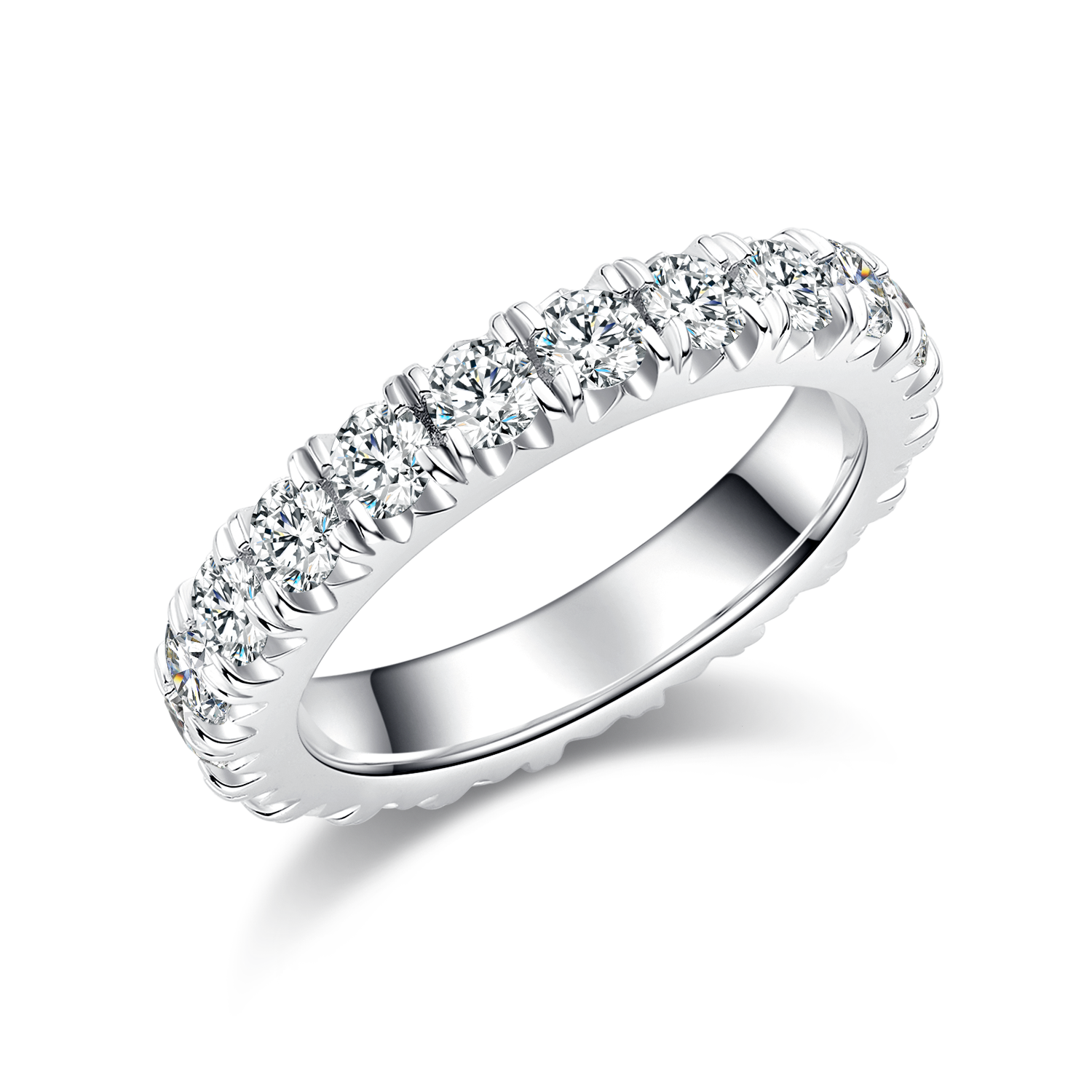 Moissanite Melee Tiger Prong Full Eternity Ring Guard (3.0mm) in White Gold Plated Sterling Silver#2