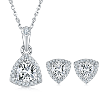 Trillion Cut Moissanite Dainty Pendant & Stud Earrings Set in White Gold Plated Sterling Silver#4