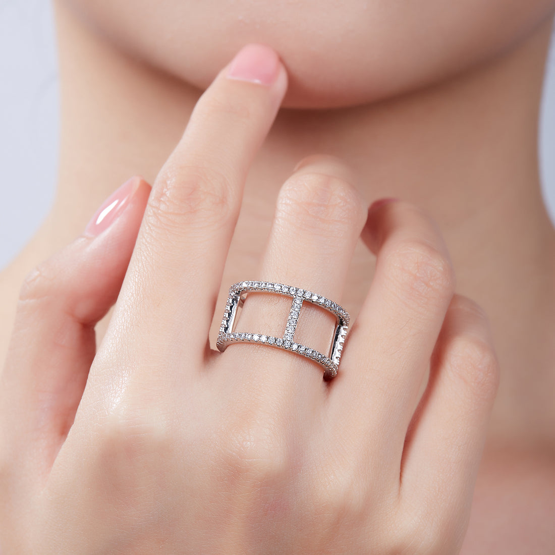 H-Shaped Moissanite Melee Ring Guard in White Gold Plated Sterling Silver#3
