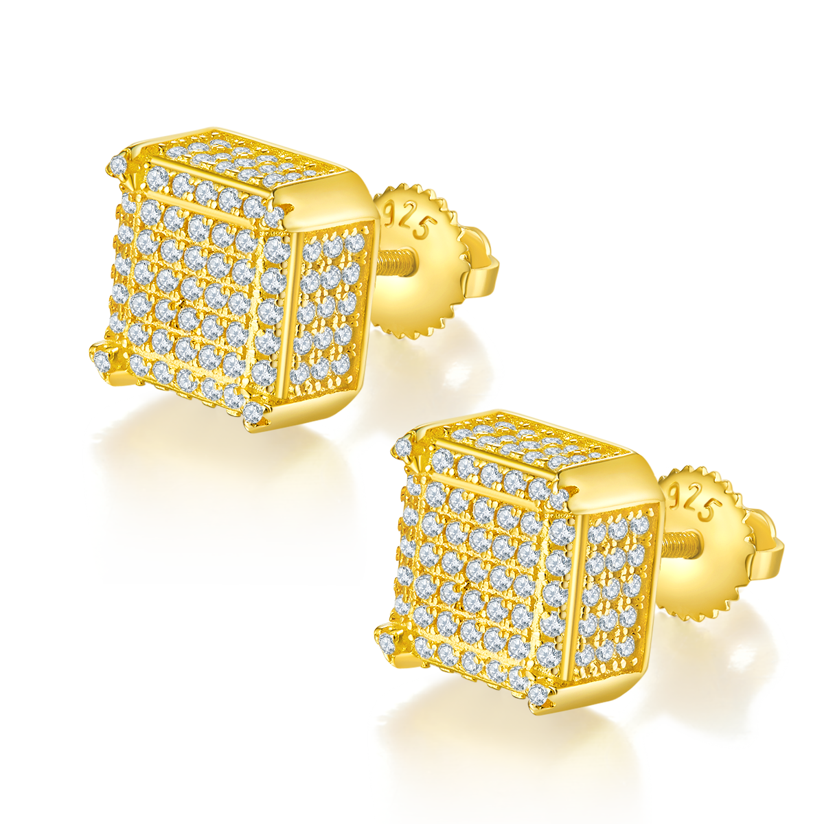 1.08 CT D Color Moissanite Melee Princess Cut Profile Pave Screw Back Studs in Sterling Silver#2