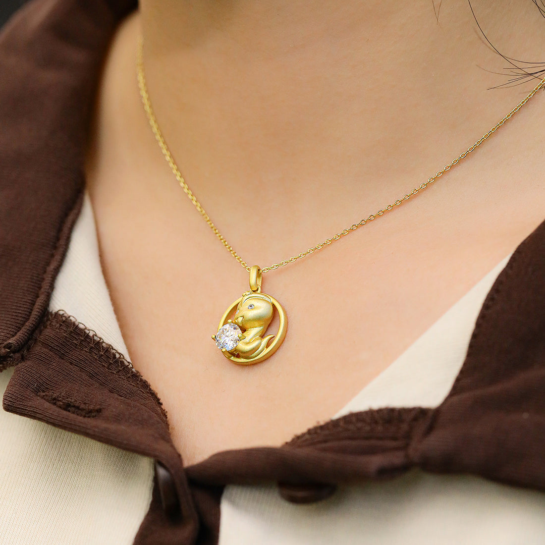 1.0 CT Moissanite Chinese Zodiac Snake Necklace in Sterling Silver#0