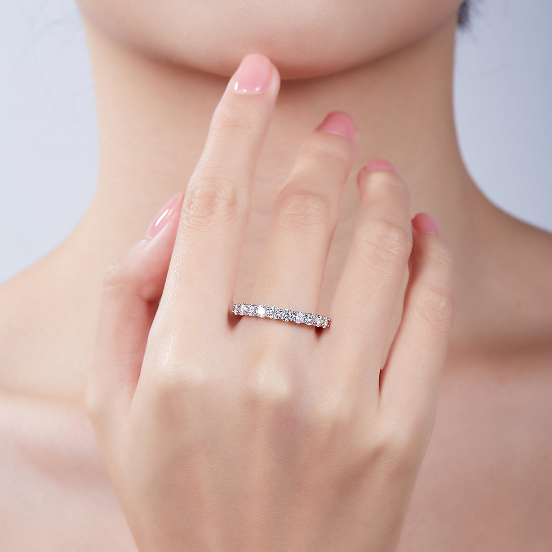 1.0 CT D Color Round Cut Moissanite Custom Eternity Band in White Gold Plated Sterling Silver#3