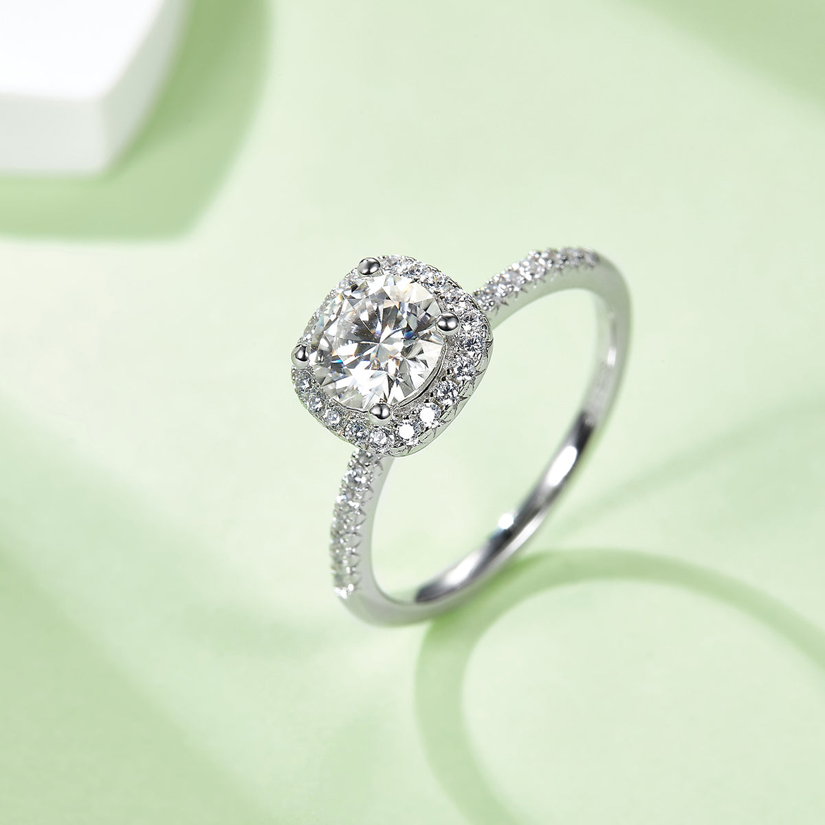 1.0 CT D Color Square Bezel Set Moissanite Classic Ring in White Gold Plated Sterling Silver#7