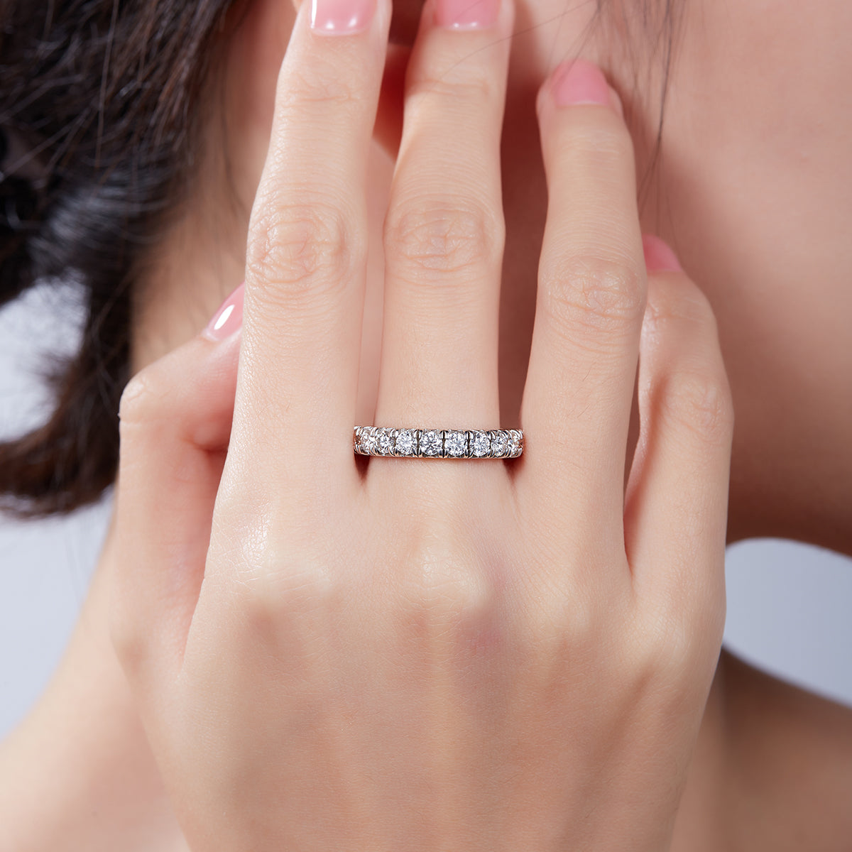 Moissanite Melee Tiger Prong Full Eternity Ring Guard (3.0mm) in White Gold Plated Sterling Silver#8