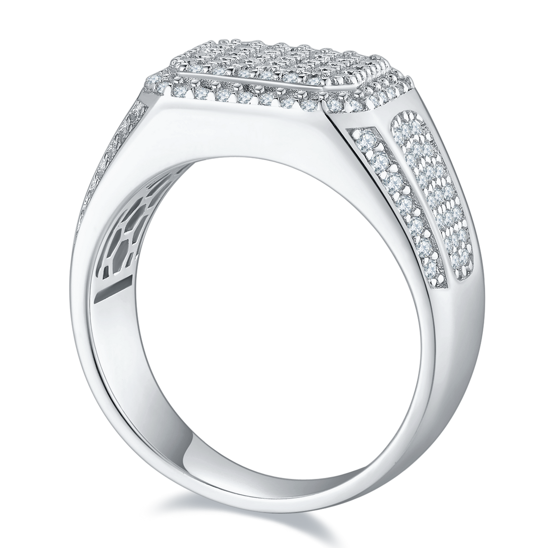 1.2 CT D Color Moissanite Melee Halo Men's Band in White Gold Plated Sterling Silver#0
