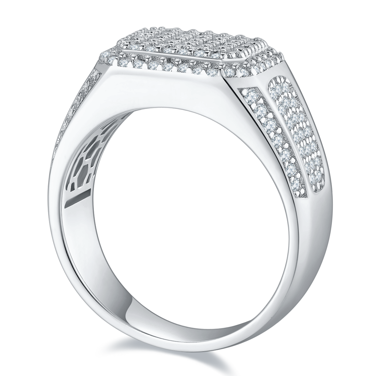 1.2 CT D Color Moissanite Melee Halo Men's Band in White Gold Plated Sterling Silver#1