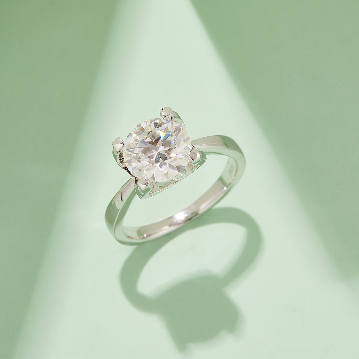 3.0 CT D Color Moissanite Peg Head Classic Ring in White Gold Plated Sterling Silver#7