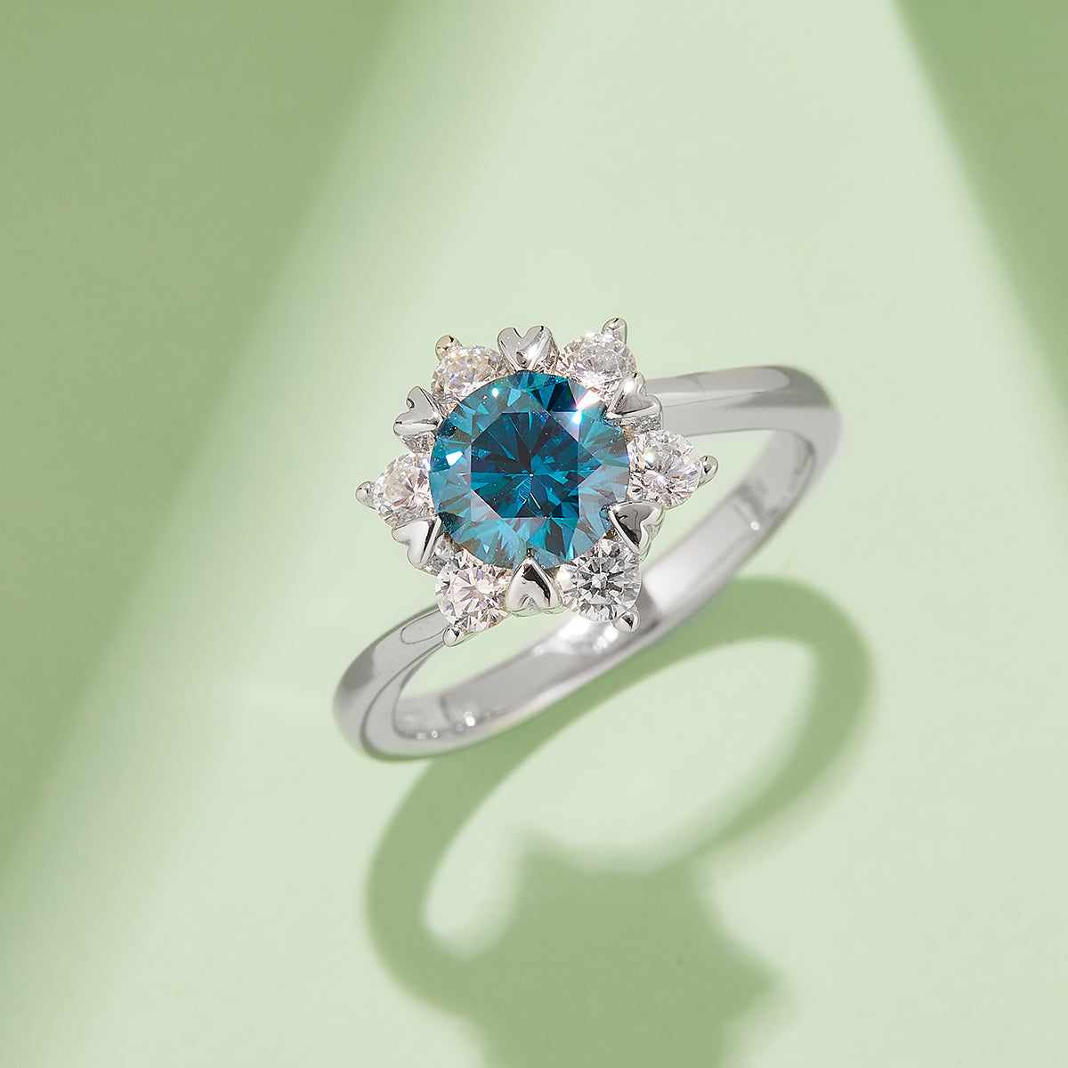 1.0 CT D Color Moissanite Star Flower Custom Ring in White Gold Plated Sterling Silver#10