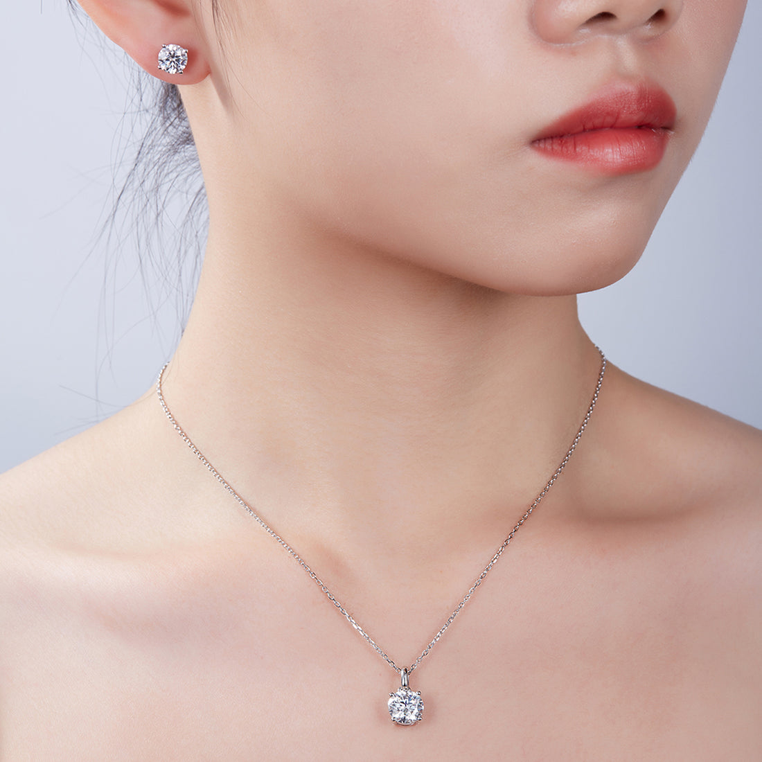 Round Cut Moissanite Classic Pendant & Stud Earrings Set in White Gold Plated Sterling Silver#6