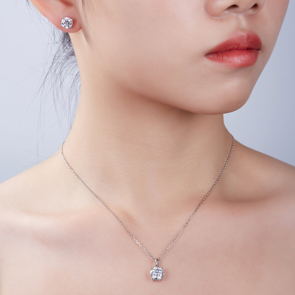 Round Cut Moissanite Classic Pendant & Stud Earrings Set in White Gold Plated Sterling Silver#13