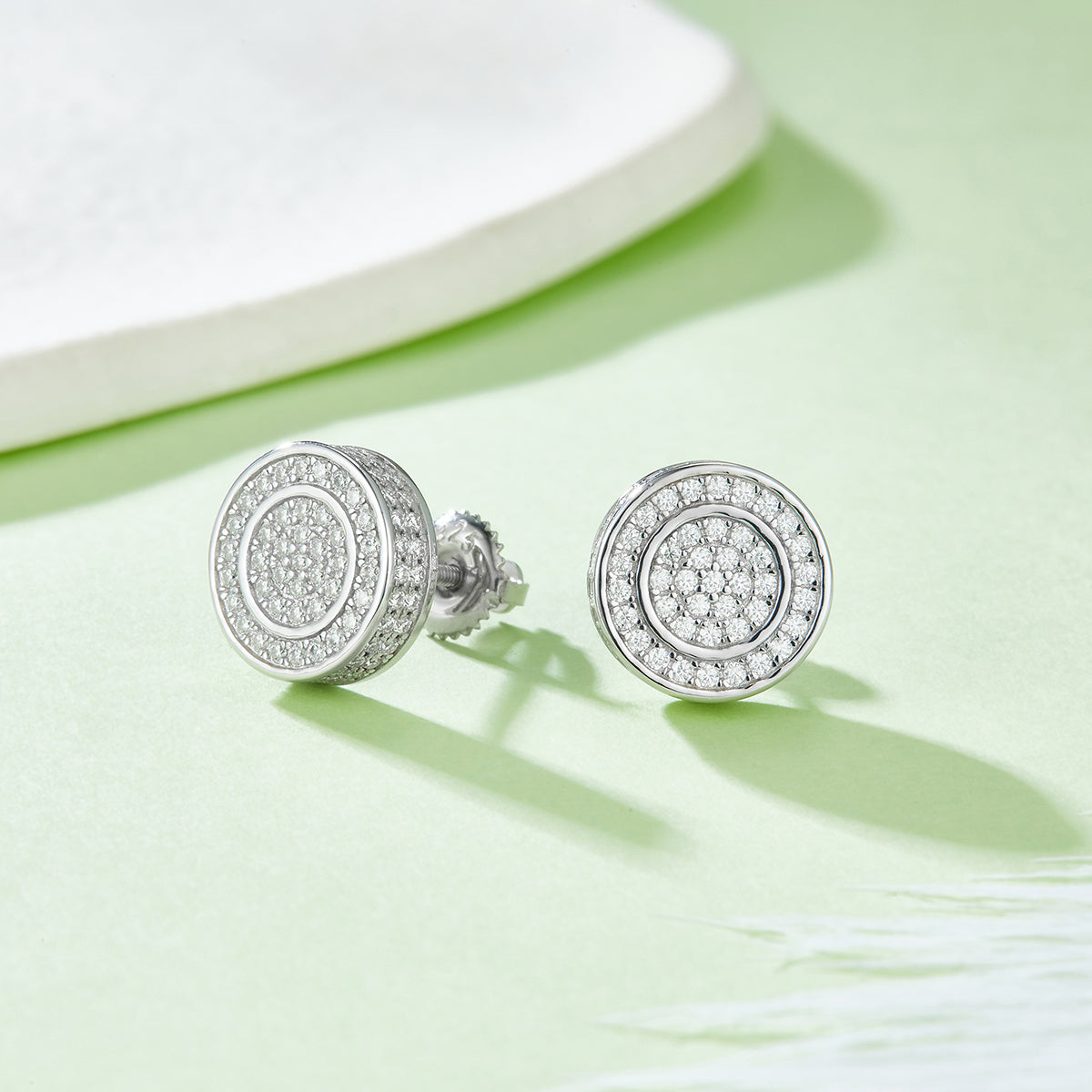 0.95 CT D Color Moissanite Melee Round Cut Double Circle Screw Back Studs in Sterling Silver#3