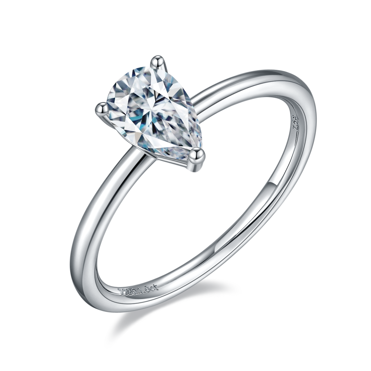 1.0 CT D Color Pear Cut Moissanite Classic Ring in White Gold Plated Sterling Silver#6