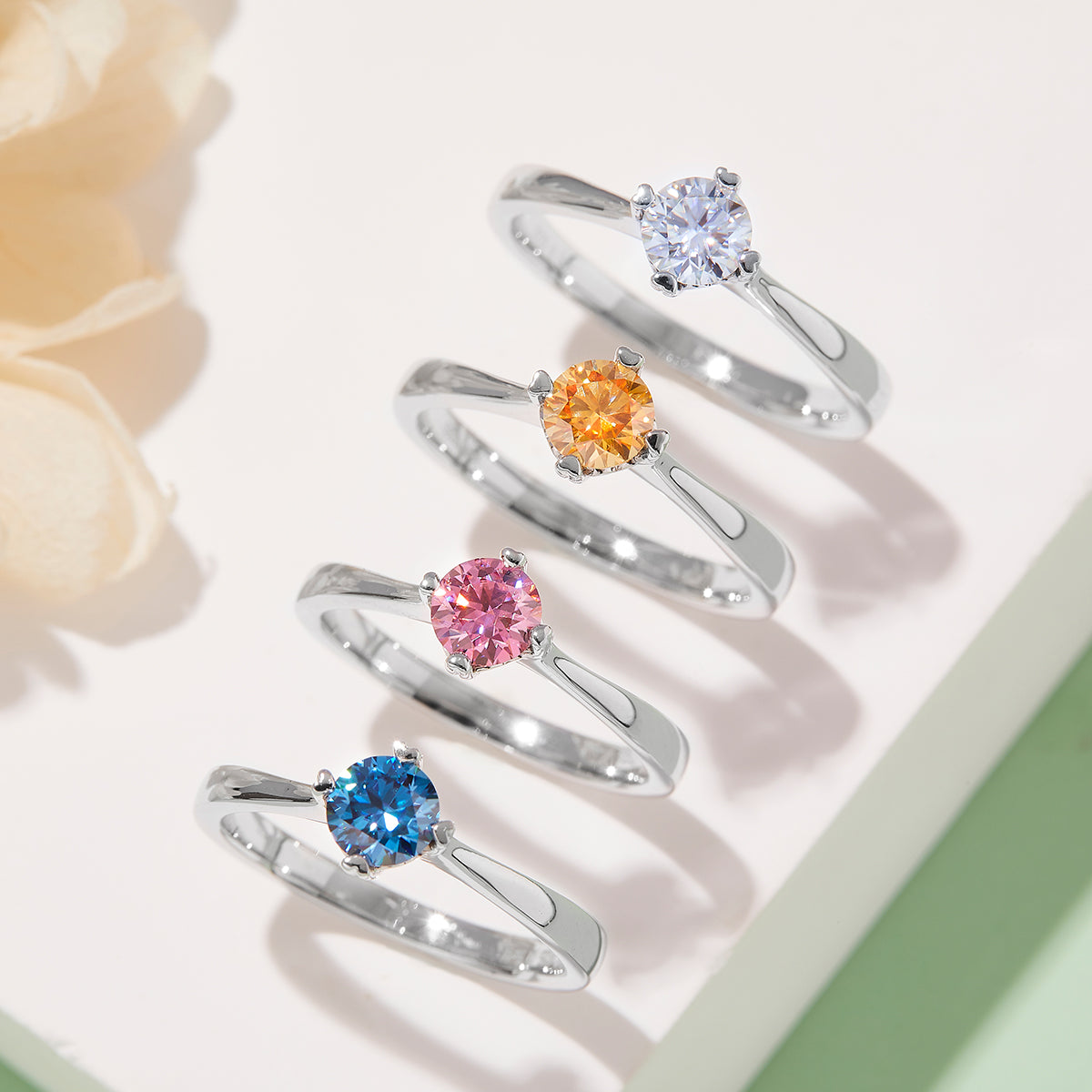 0.5 CT D Color Moissanite Interlocking Hearts Straight Shank Ring in White Gold Plated Sterling Silver#11