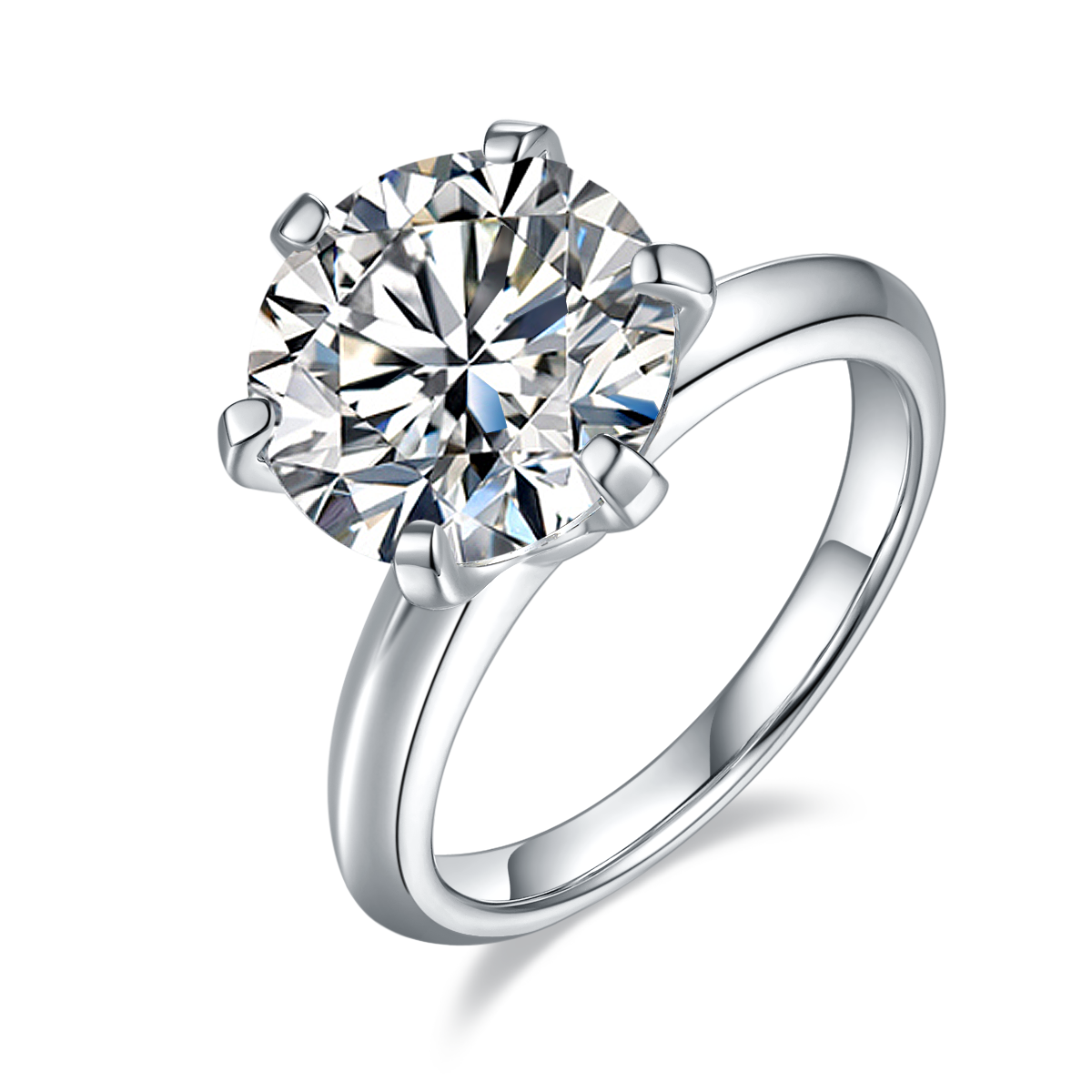 5.0 CT D Color Moissanite 6-Prong Classic Plain Shank Ring in White Gold Plated Sterling Silver#2