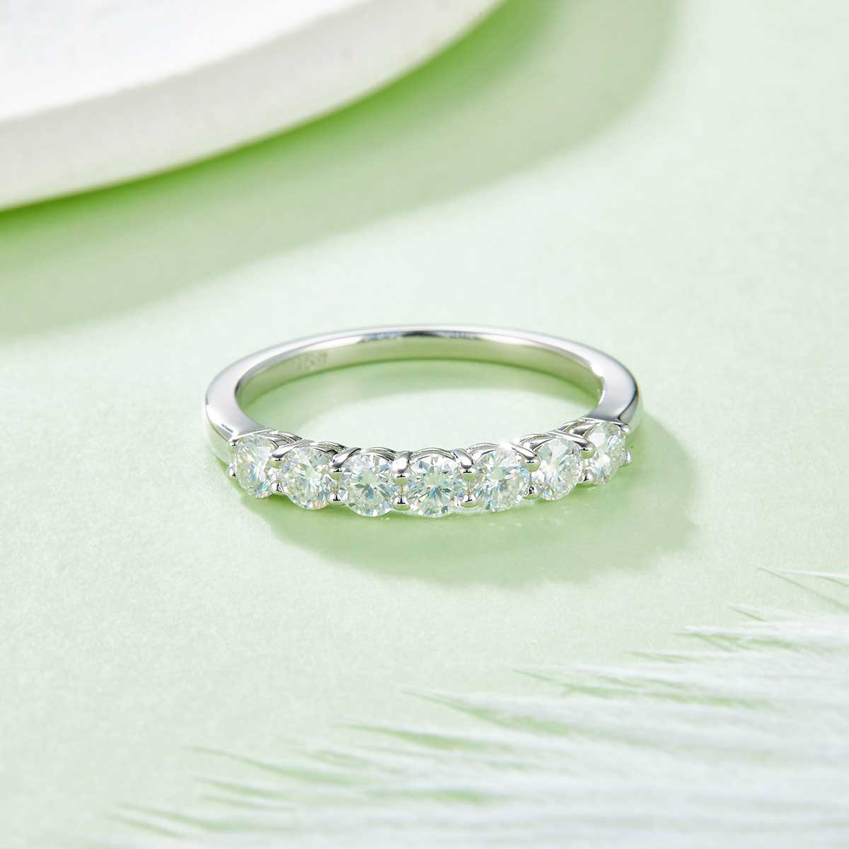 0.7 CT D Color Moissanite Melee Seven-Star Eternity Band in White Gold Plated Sterling Silver#4