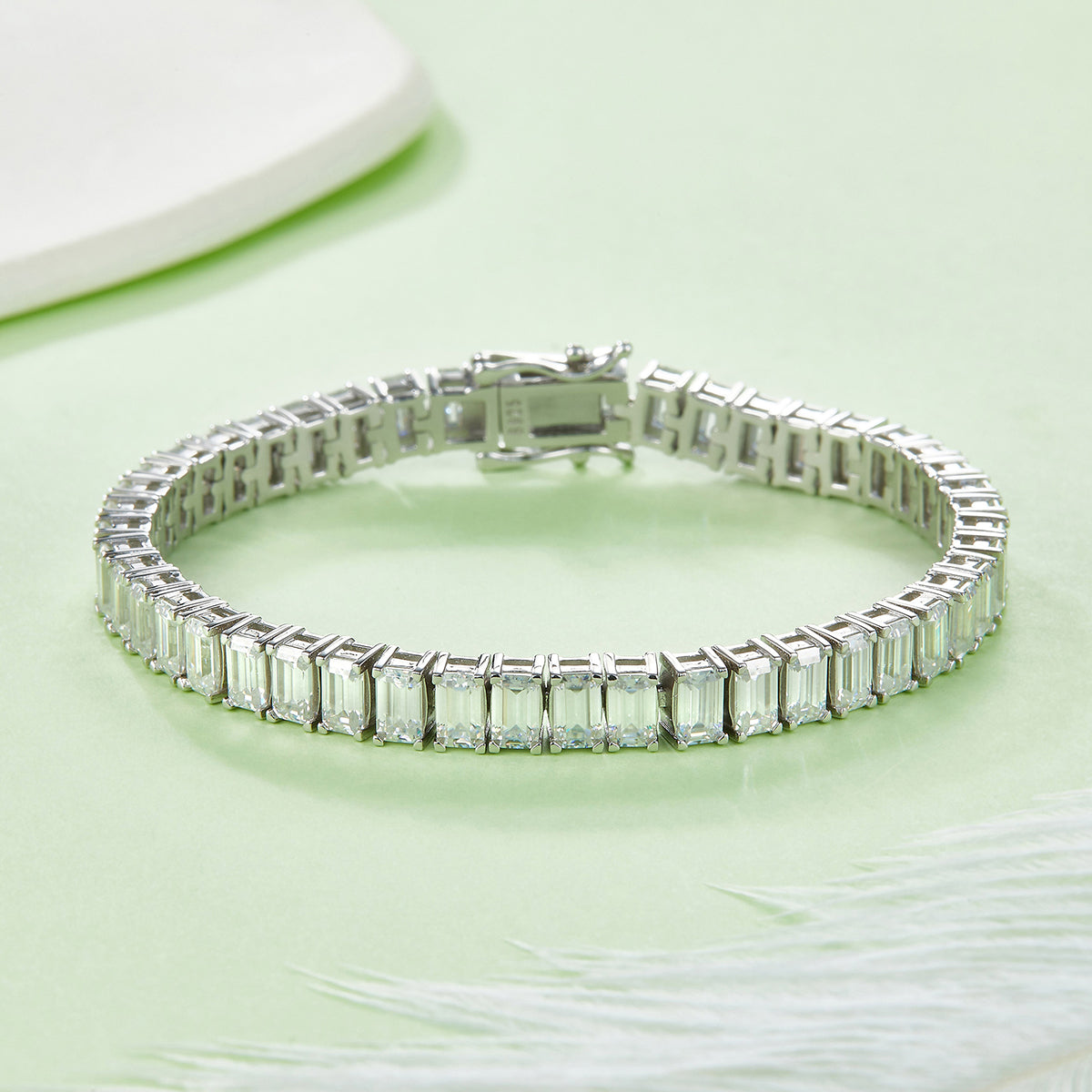 D Color VVS Moissanite Cluster Tennis Bracelet (Emerald Cut, 0.5 CT Each) in White Gold Plated Sterling Silver#2