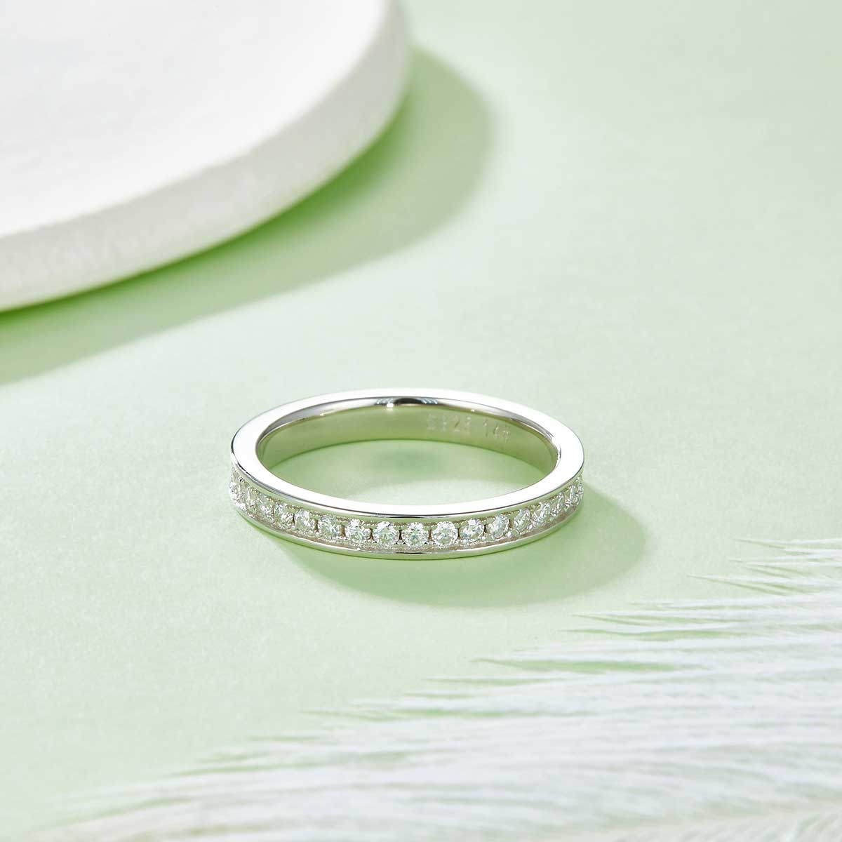 0.6 CT D Color Moissanite Melee Straight Row Full Eternity Ring Guard in White Gold Plated Sterling Silver#6