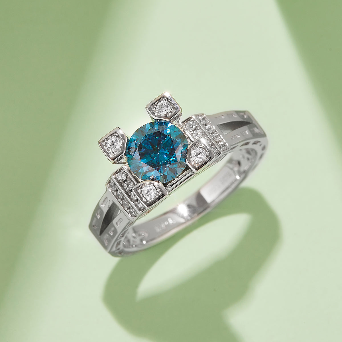 1.0 CT D Color Moissanite Eiffel Tower Custom Ring in White Gold Plated Sterling Silver#10