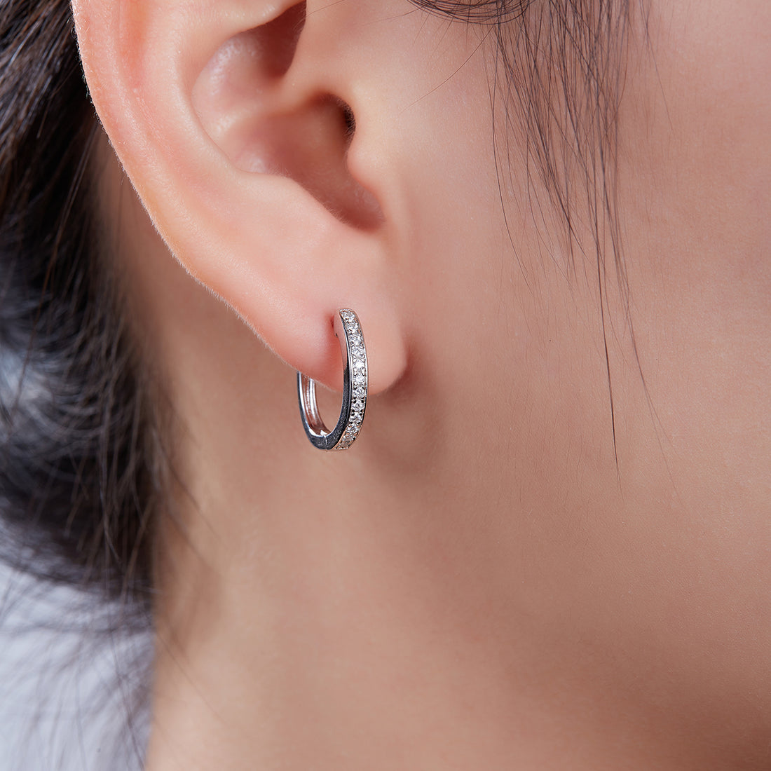 0.2 CT D Color Moissanite Melee Single Row Half Hoop Earrings in Sterling Silver#0