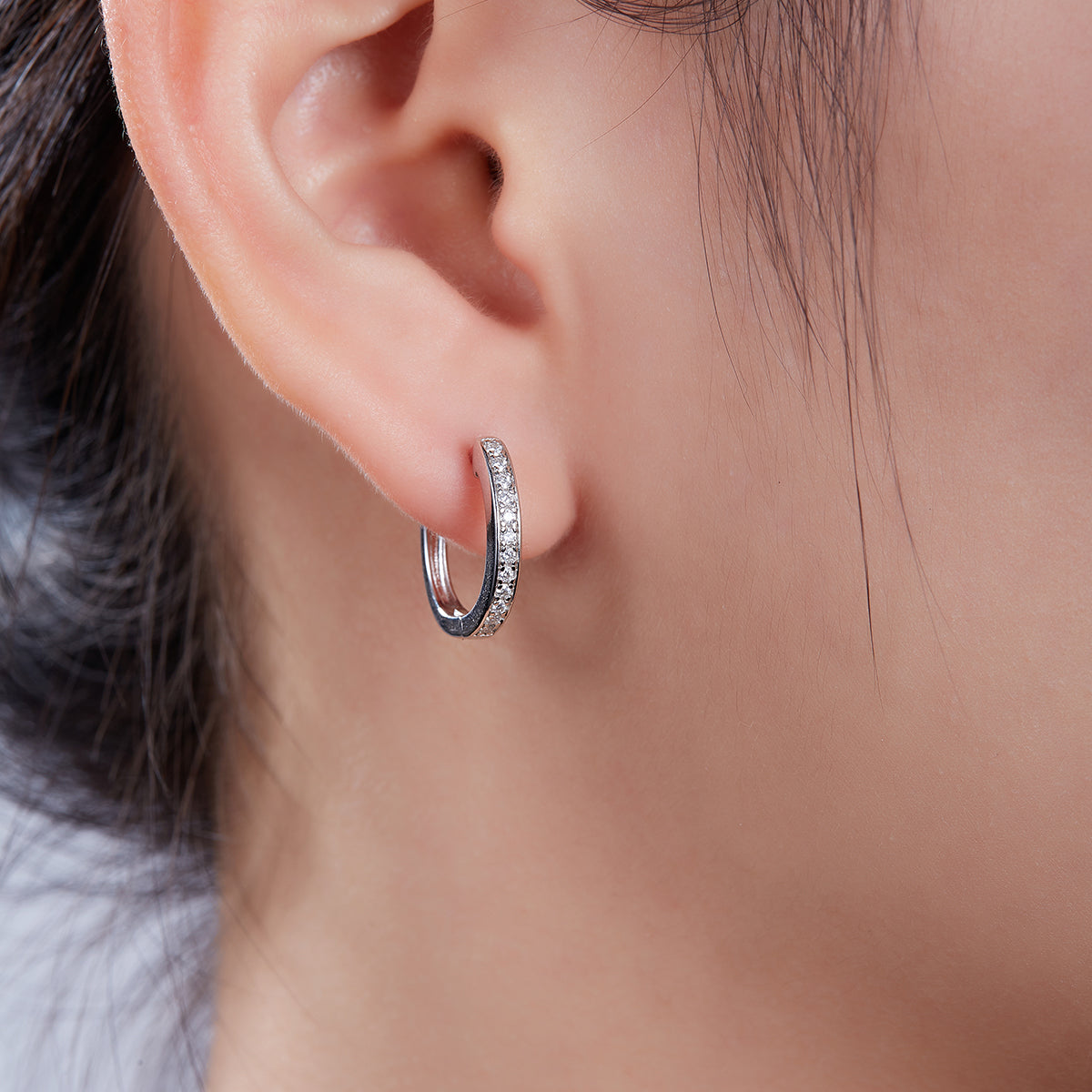 0.2 CT D Color Moissanite Melee Single Row Half Hoop Earrings in Sterling Silver#10
