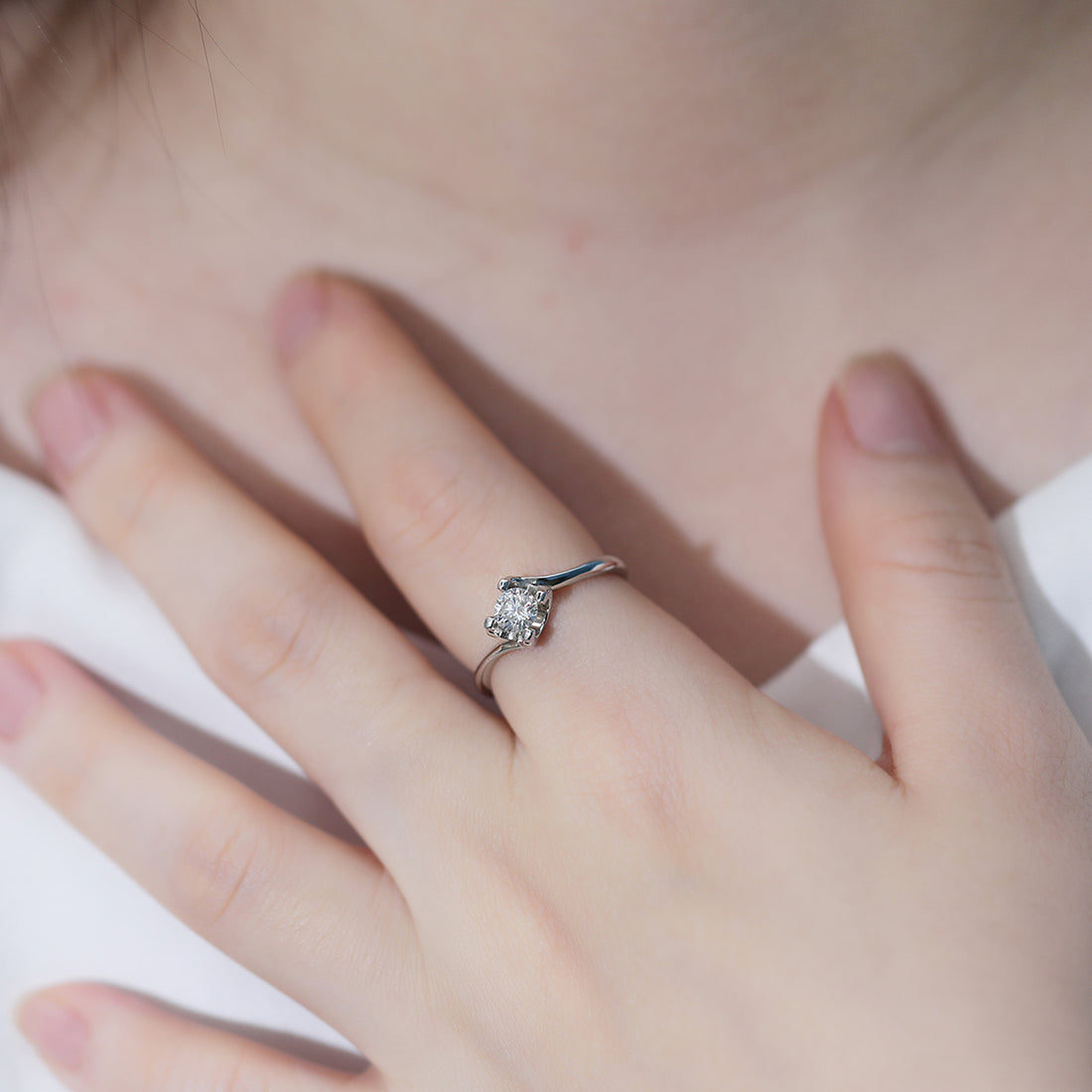 0.5 CT D Color Moissanite Peg Head Twisted Shank Ring in White Gold Plated Sterling Silver#5