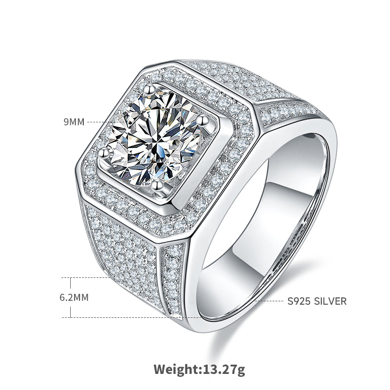 3.0 CT D Color Moissanite Rugged Men's Band in White Gold Plated Sterling Silver#0