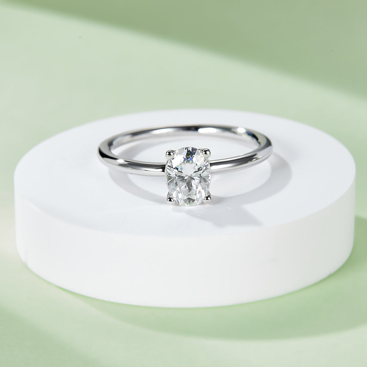 1.0 CT D Color Oval Cut Moissanite Classic Ring in White Gold Plated Sterling Silver#7